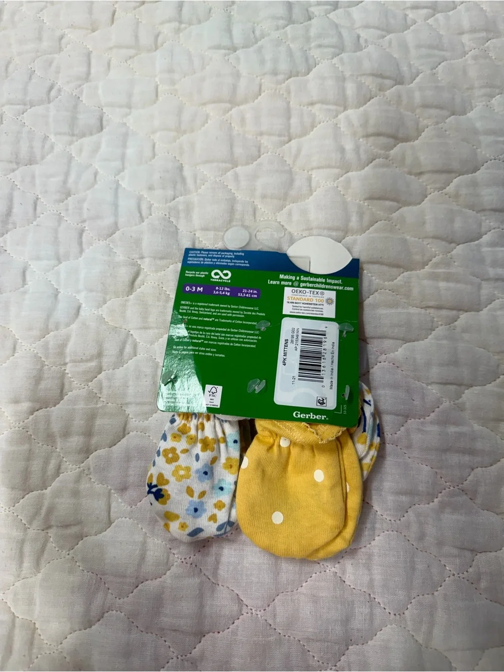 Gerber Baby Soft Pack Yellow Floral Mittens 3-Pack
